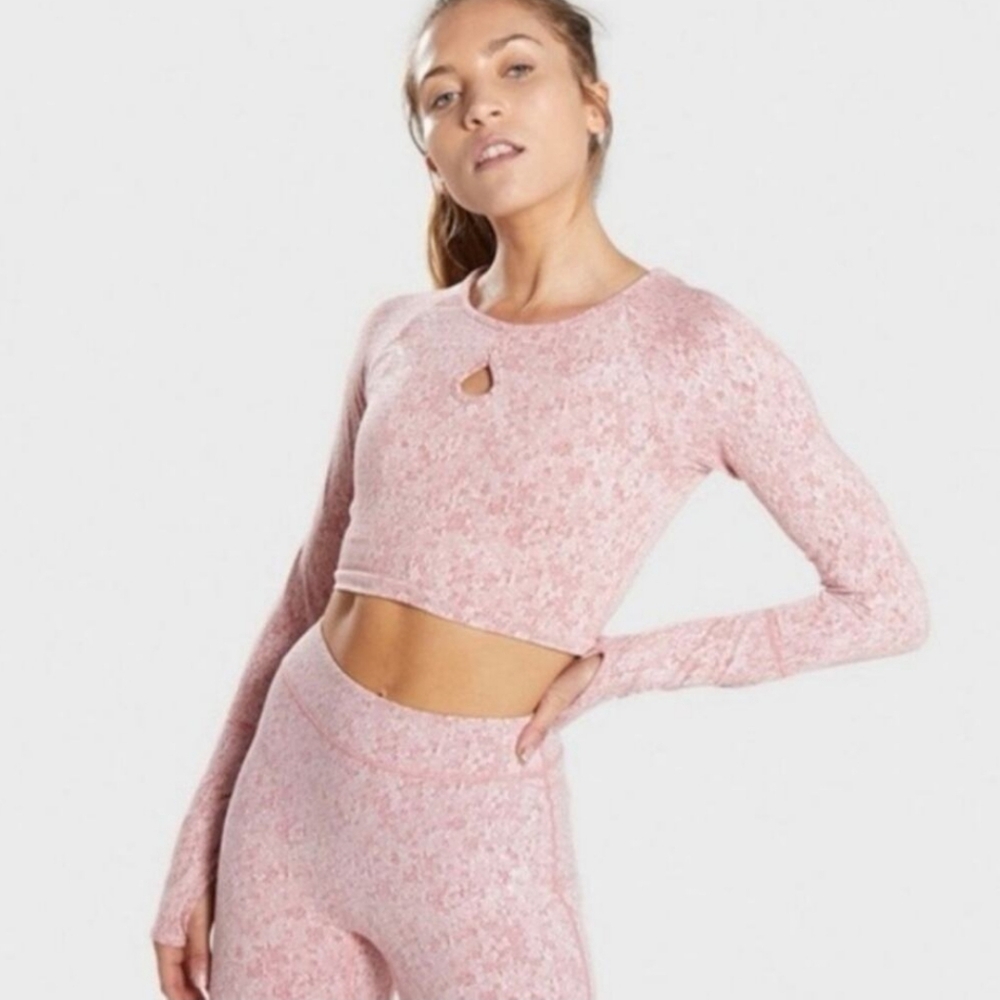 Gymshark Fleur Texture Long Sleeve Crop Top, Size Small